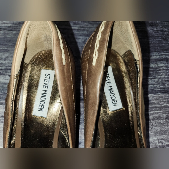 Steve Madden Brown Leather Ruched Round Toe Block Heel Pumps Comfortable Shoes - Picture 4 of 15